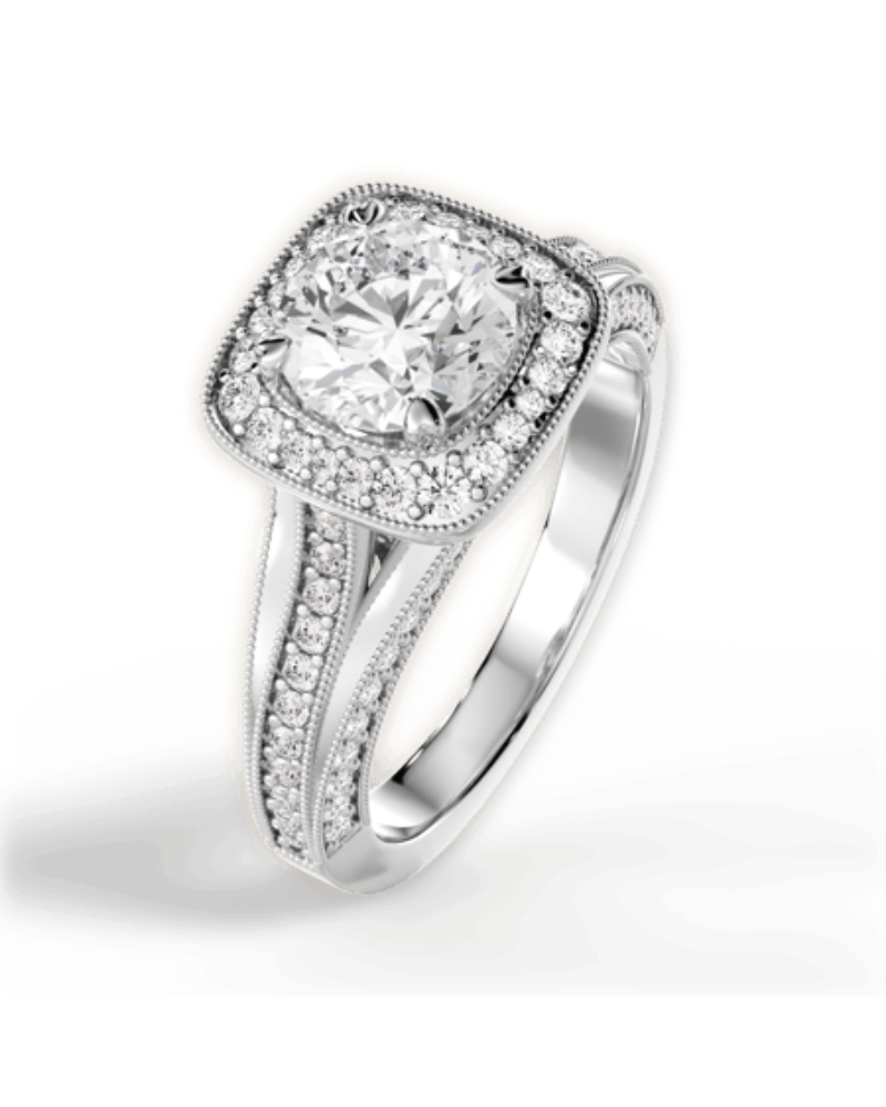 Ritani The Cecile Masterwork Cushion Halo Vaulted Milgrain Engagement Ring