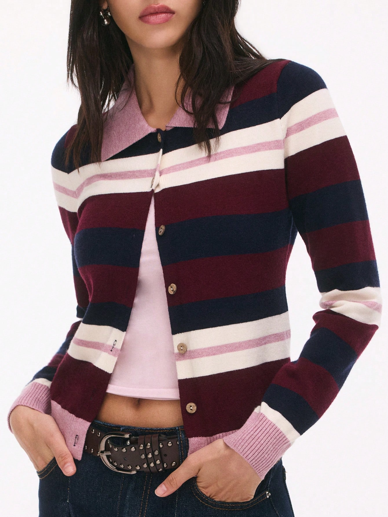 N-ista striped knit cardigan with collar