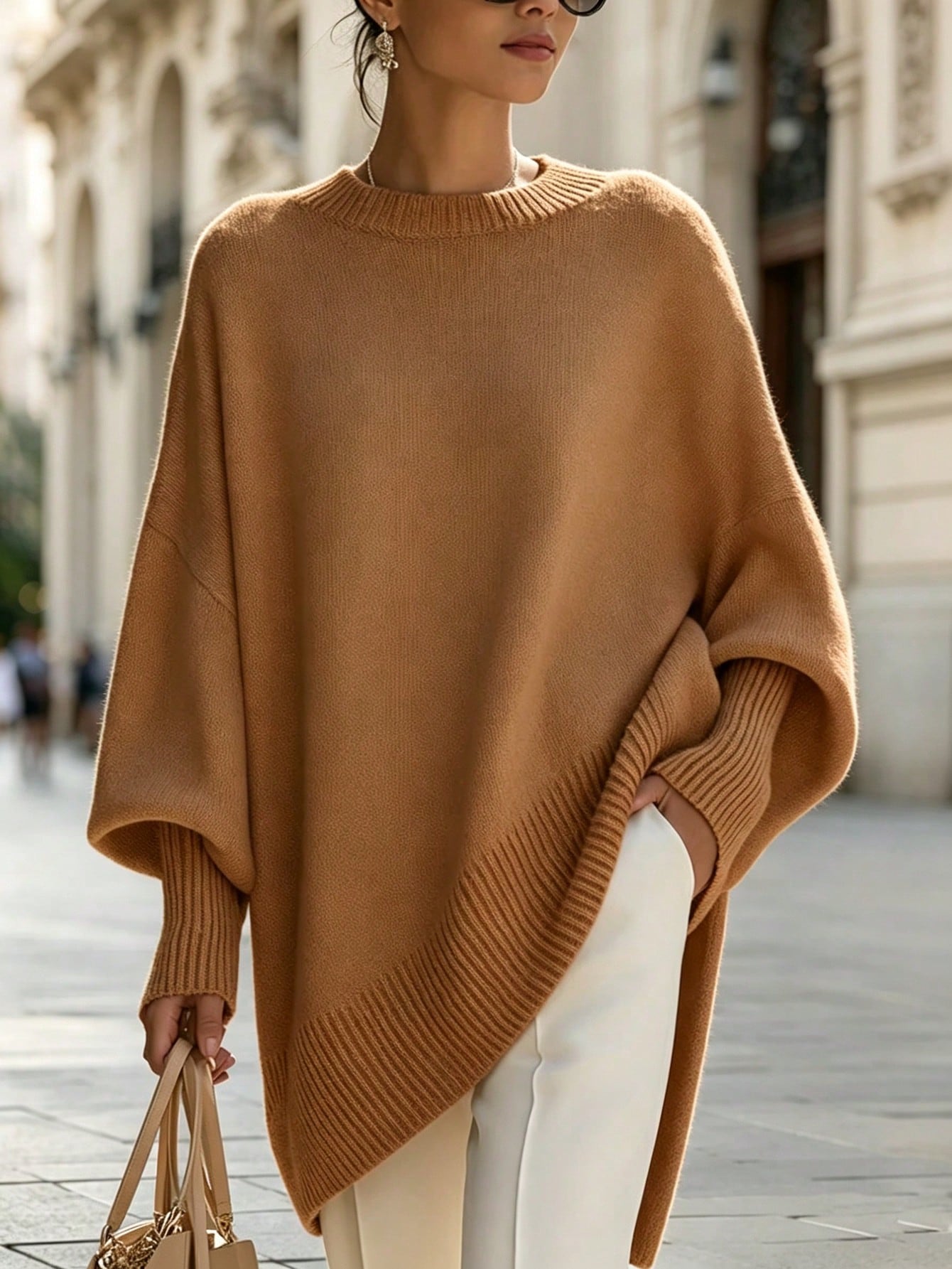 Women's crew neck batwing sleeve oversized sweater
