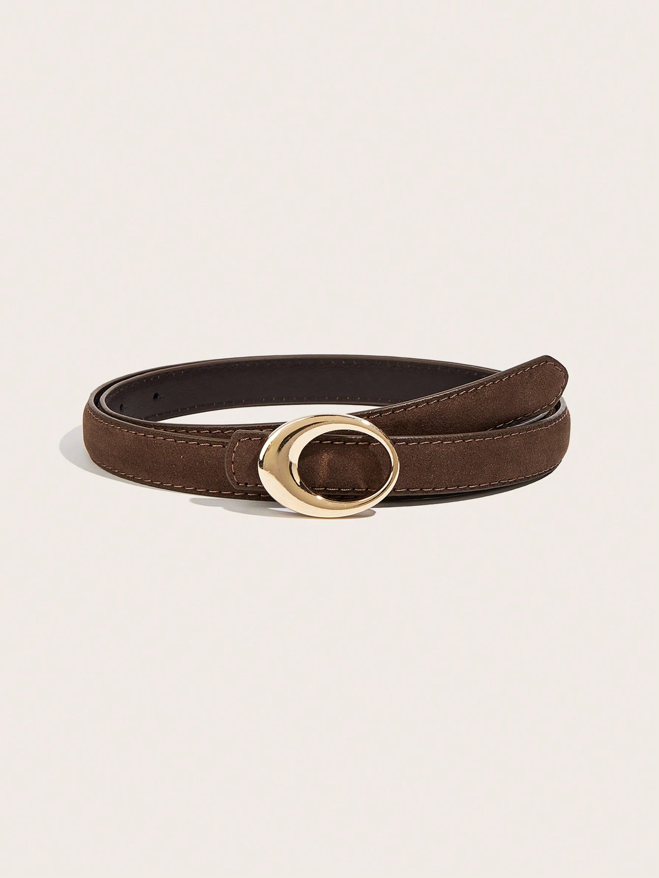 Women's brown western suede belt with gold oval buckle