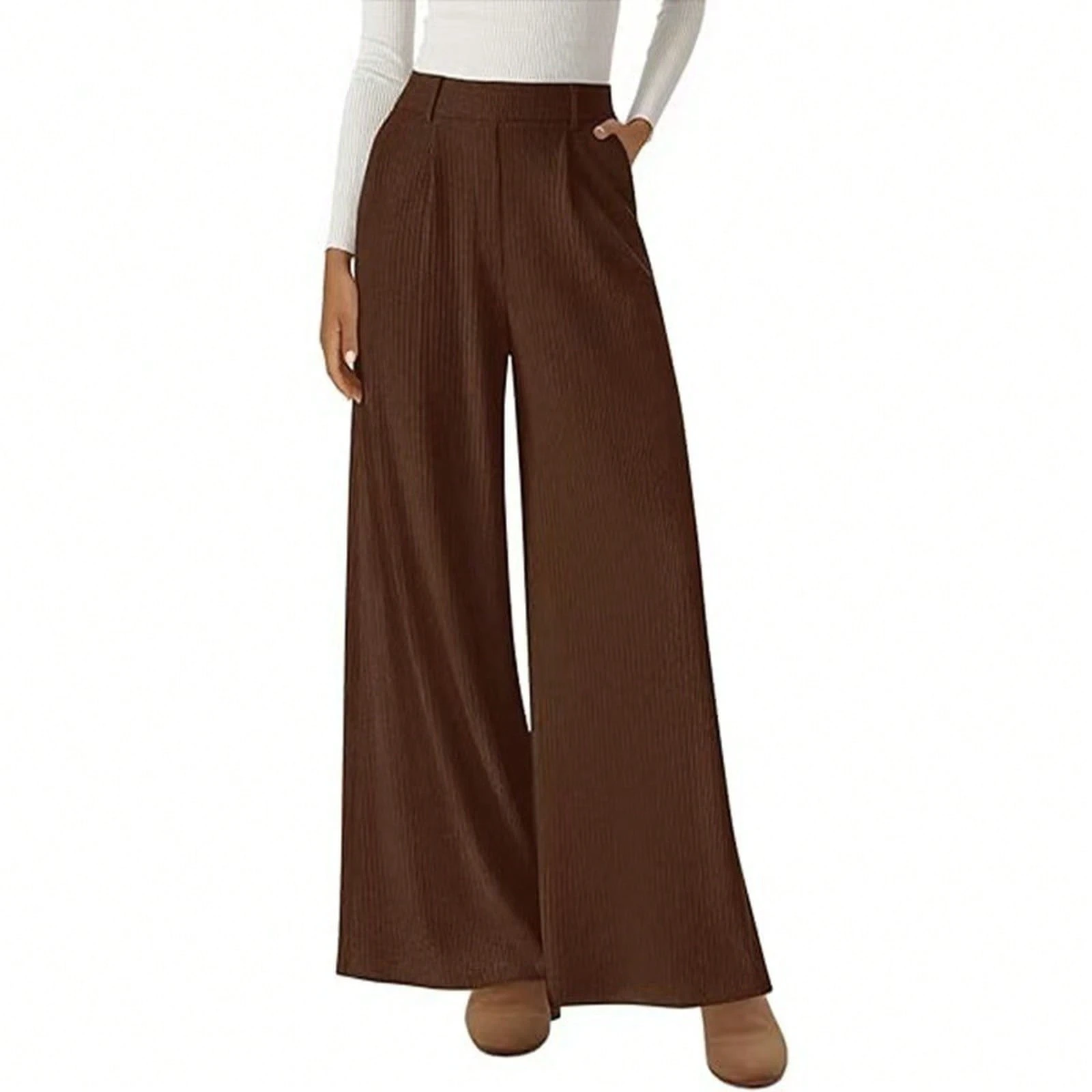Women's ribbed casual wide-leg trousers