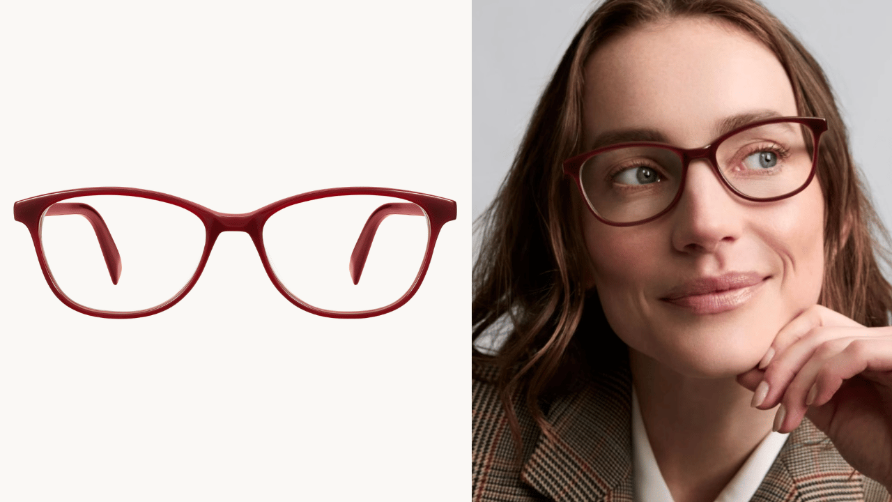Warby Parker Daisy eyeglasses in Amarena, front view